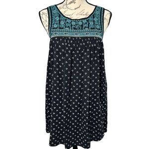 | American Eagle | Black Loose-fitting Bohemian Teal Embroidered Dress - S